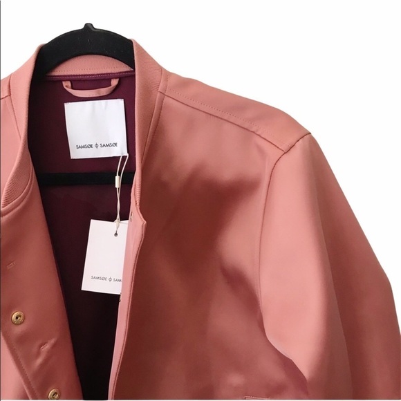 Samsoe & Samsoe Sonya Pink Satin Bomber Jacket NWT Medium - Picture 3 of 8